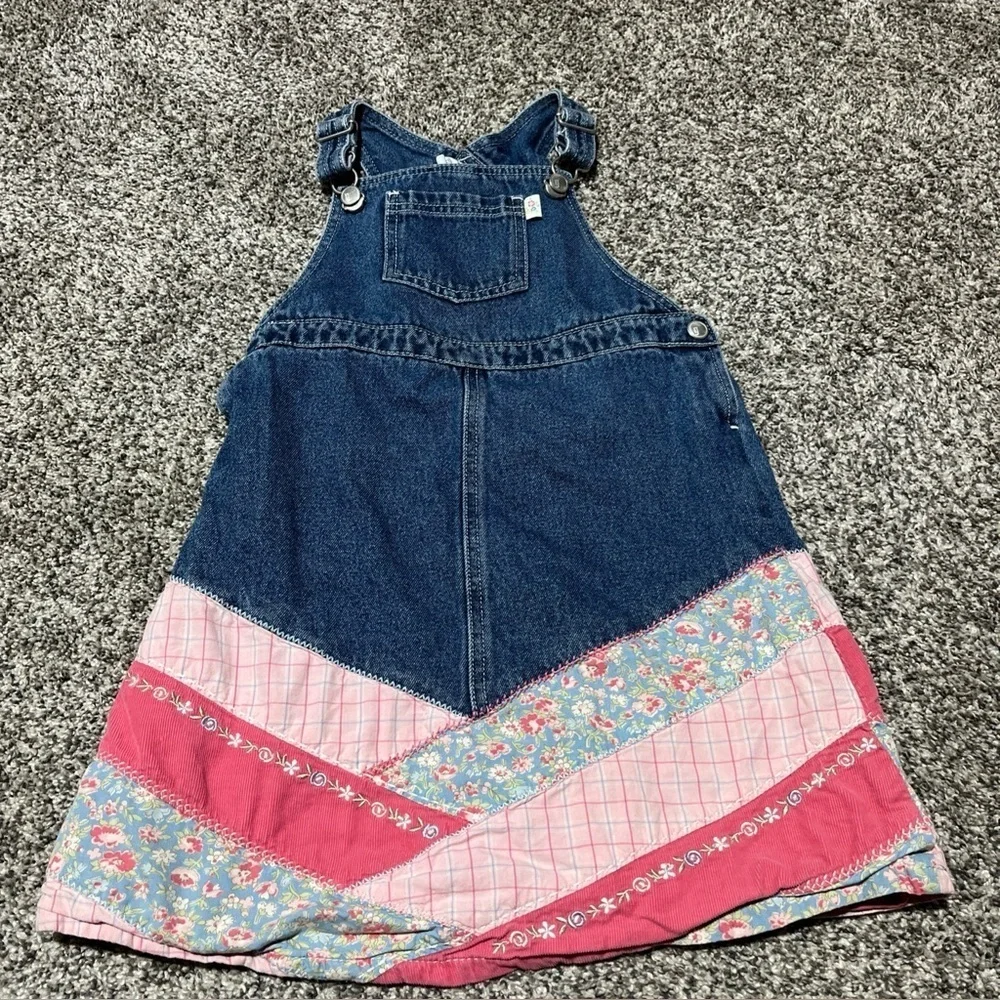 Vintage Girls 7 Xxl Gymboree Denim Overall Bib Dress patchwork Bandana Y2K